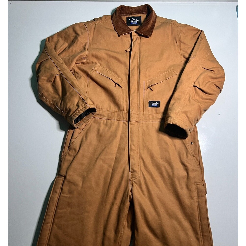 Walls Blizzard Pruf Mens Large Short Insulated Duck Canvas Coveralls Brown